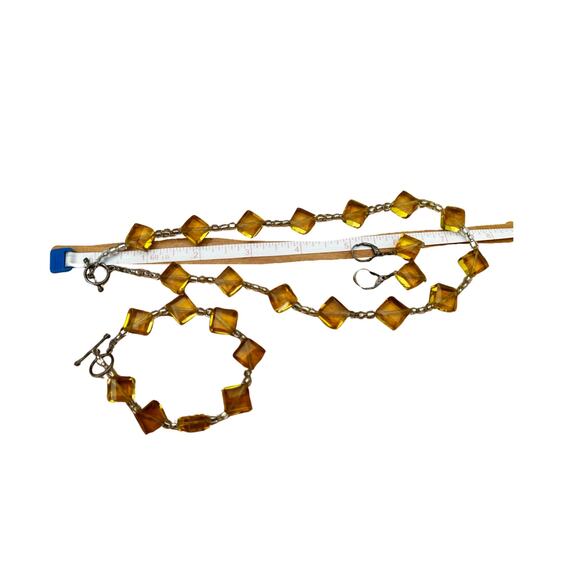 Yellow Glass Three Piece Jewelry Set Necklace, Bracelet, Earrings - Picture 7 of 9